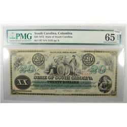 1872 State of South Carolina    $20 note  PMG65   est $150-$175