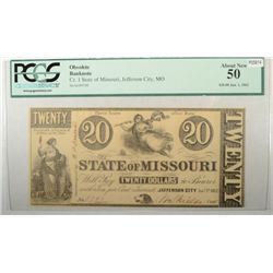 1862   State of Missouri $20 3 year note JEFFERSON CITY  PCGS50  est $175-$200