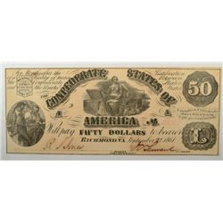 1861 3rd issue $50  CSA note  RARE  est $375-$400