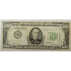 1934 $500 FR NOTE   VG couple small holes  est $725-$750