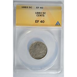 1883 Liberty V- Nickel ANACS EF40 with cents