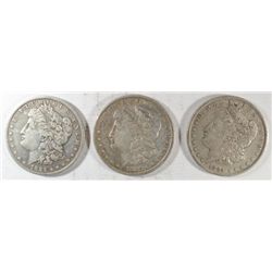 ( 3 ) THREE NICE CIRCULATED MORGAN SILVER DOLLARS