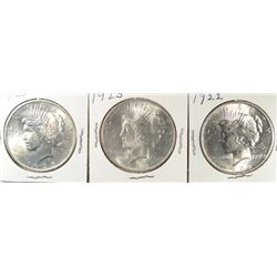 ( 3 ) NICE CIRCULATED PEACE SILVER DOLLARS