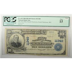 1902   $10 National Bank note FIRST NB of  South Charleston WV