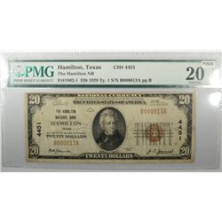 1929   $20 National Bank note HAMILTON TX NB