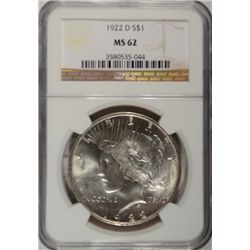 1922-D PEACE DOLLAR NGC MS62