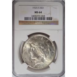 1925 S PEACE DOLLAR NGC MS64
