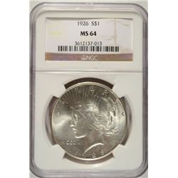 1926 PEACE DOLLAR NGC MS-64