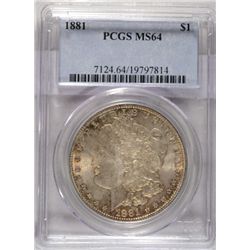 1881 MORGAN DOLLAR PCGS MS-64 REAL NICE COLOR