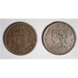 1839 PETITE HEAD VG AND 1840 LARGE DATE NICE VF+ LARGE CENTS