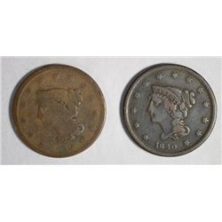 2 1840 LARGE CENT VARIETIES, SMALL DATE G/VG, & SMALL DATE LARGE 18 F/VF