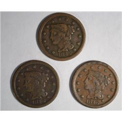 3 1846 LARGE CENT VARIETIES, SMALL DATE FINE, MED. DATE VF, & TALL DATE FINE