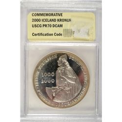 2000  Iceland LEIF ERIKSSON silver coin  est $65-$70