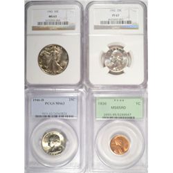 COLLECTOR lot;36 Lincoln ct PCGS65RD-46D quarter PCGS63-52 quarter