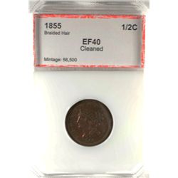 1855   half penny  PCI40 clnd