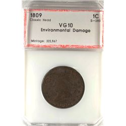 1809  large penny   SCARCE DATE  PCI10 environmental dmg well worth good money
