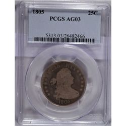 1805  Bust quarter VERY SCARCE  PCGS03  est $325-$350