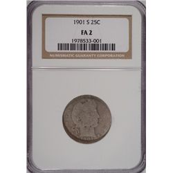 1901S Barber quarter  KEY DATE  NGC FA2 G GS = $4100   est $1750-$2000