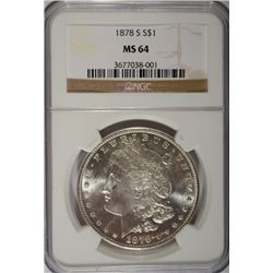 1878S   Morgan $ $  NGC64  est  $100-$110
