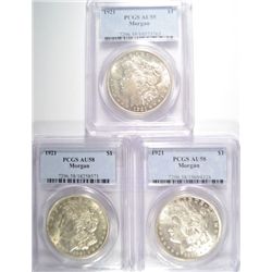 3  1921 Morgan $   VAM 26a-27a-28a PCGS 55-58-58  est  $140-$150