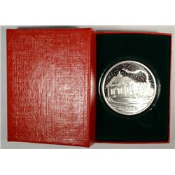 TRAIN DEPOT/TRAIN WINTER, ONE OUNCE .999 SILVER ART ROUND WITH CAPSULE/GIFT BOX
