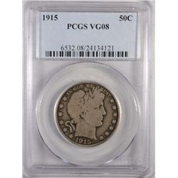 1915 BARBER HALF DOLLAR PCGS VG 8
