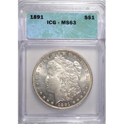 1891 MORGAN DOLLAR ICG MS-63