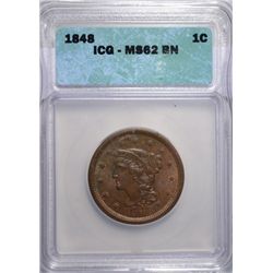 1848 LARGE CENT ICG MS-62 BN