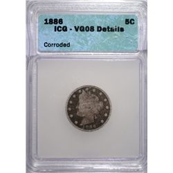 1886 LIBERTY V NICKEL ICG VG-8 DETAILS