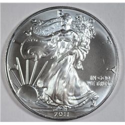 2011 AMERICAN SILVER EAGLE ONE OUNCE .999 SILVER COIN, GEM BU