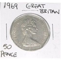 1969 GREAT BRITAIN 50 PENCE *NICE EARLY 50 CENT COIN-PLEASE LOOK AT PICTURE TO DETERMINE GRADE*!!