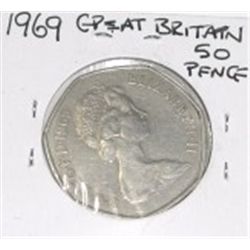 1969 GREAT BRITAIN 50 PENCE *NICE EARLY 50 CENT COIN-PLEASE LOOK AT PICTURE TO DETERMINE GRADE*!!