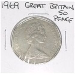 1969 GREAT BRITAIN 50 PENCE *NICE EARLY 50 CENT COIN-PLEASE LOOK AT PICTURE TO DETERMINE GRADE*!!
