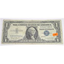 1957 SERIES B $1 SILVER CERTIFICATE SERIAL #S65207069A *NICE EARLY U.S. BILL!!