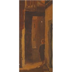 Late 19th / 20th Century Irish & British SchoolSTUDY OF A YOUNG BOY LEANING AGAINST A WALL FRAMED BY