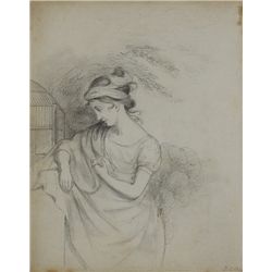 Thomas Cooley ARHA (1795-1872) - DRAWING OF A LADY HOLDING A BIRD, 1828
