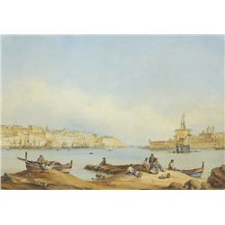 19th Century Continental School  - VALLETTA HARBOUR, MALTA