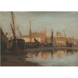 Alexander Williams RHA (1846-1930) - HARBOUR SCENE WITH MARTELLO TOWER IN THE DISTANCE
