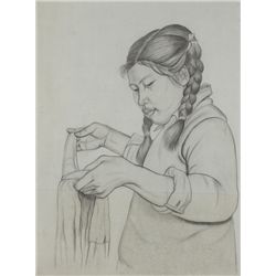 Marian Jeffares (1916-1986) - MOTHER AND CHILD and GIRL FOLDING A GARMENT (A PAIR)