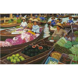 Fergal Flanagan (b.1948) - FLOATING MARKET I, DAMNOEN SADUAK, THAILAND