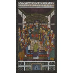 20th Century Indian SchoolMINIATURE MUGHAL COURT SCENE, c.1950 oil on sandalwood; (1)each with prove