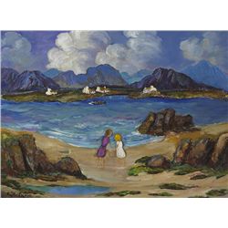 Paul Proud (b.1949) - CHILDREN AT PORT NA FEADÓIGE NEAR ROUNDSTONE, 2012