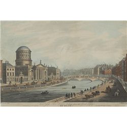 After Henry Brocas Senior (1762-1837) - VIEW OF THE FOUR COURTS LOOKING DOWN THE RIVER LIFFEY, DUBLI