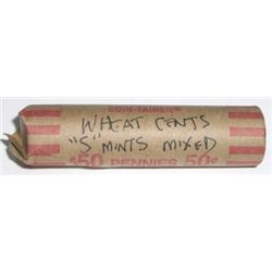 ROLL OF ALL "S" MINT WHEAT PENNIES 50 TOTAL *UNSEARCHED MIXED DATES & GRADES* ROLL CAME OUT OF SAFE!