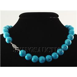 479.53CTW 17in. BLUE TURQUOISE NECKLACE W/ METAL LOCK