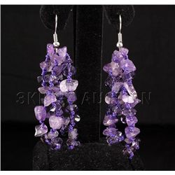 55.63CTW FOUR ROWS CHIPPED AMETHYST BEADS HOOK EARRING