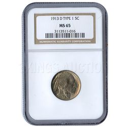 Certified Buffalo Nickel 1913-D Type 1 MS65 NGC