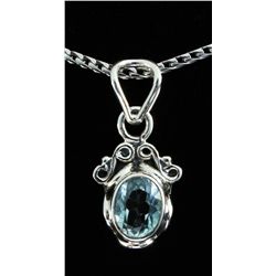 2.50CT Oval Blue Topaz Antique Design .925 Pendant 1.81
