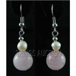 30.24CTW PETAL PINK FRESHWATER PEARL WITH CORAL EARRING