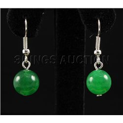NATURAL 15.30CTW ROUND JADE SILVER HOOK EARRING